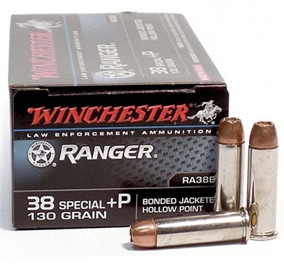 WINCHESTER 38 SPECIAL +P RANGER 130 GRAIN JHP BRASS | 500 ROUND CASE